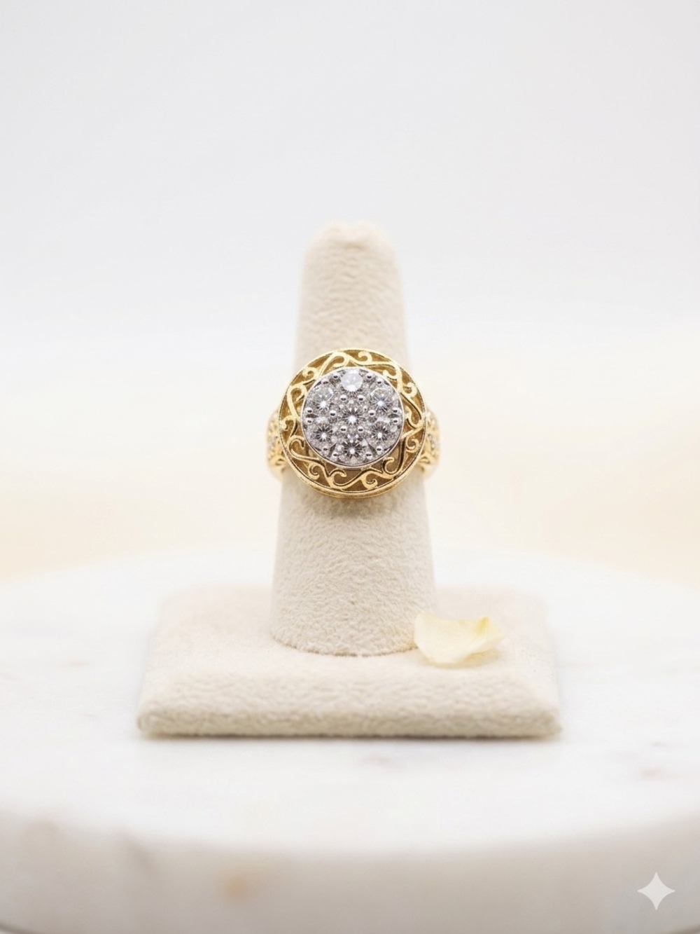 Gold Filigree Ring with Pavé White Stones - Women's Jewelry
